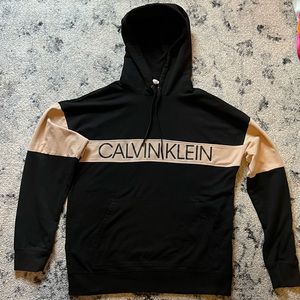 black and light tan calvin klein stitched hoodie
